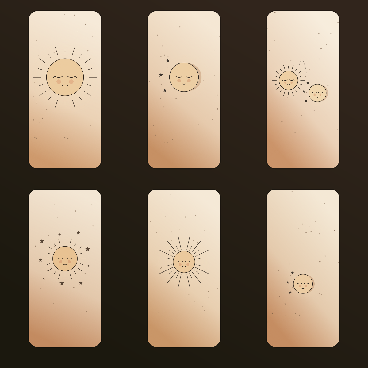 Boho Sun & Moon Face Wallpapers — 12 Warm Celestial Line-Art Lock Screens (iPhone + Android) preview 2