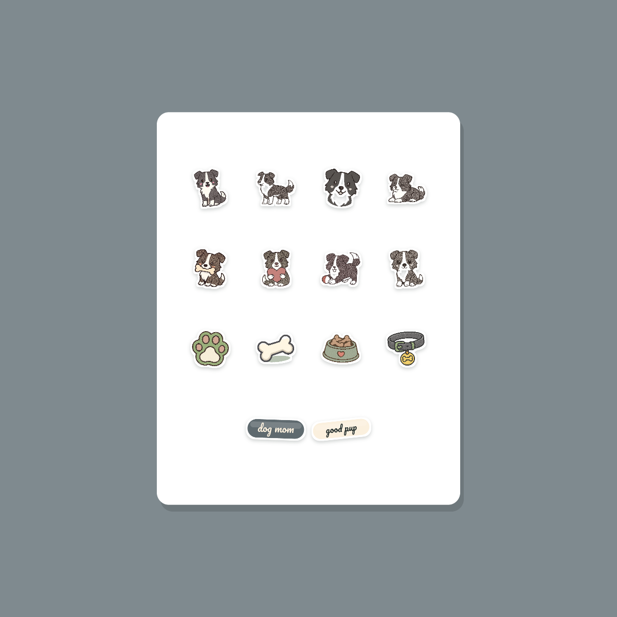 Border Collie Kawaii Sticker Pack — Dog Mom Die-Cut Stickers (PNG + SVG, Commercial Use) preview 3