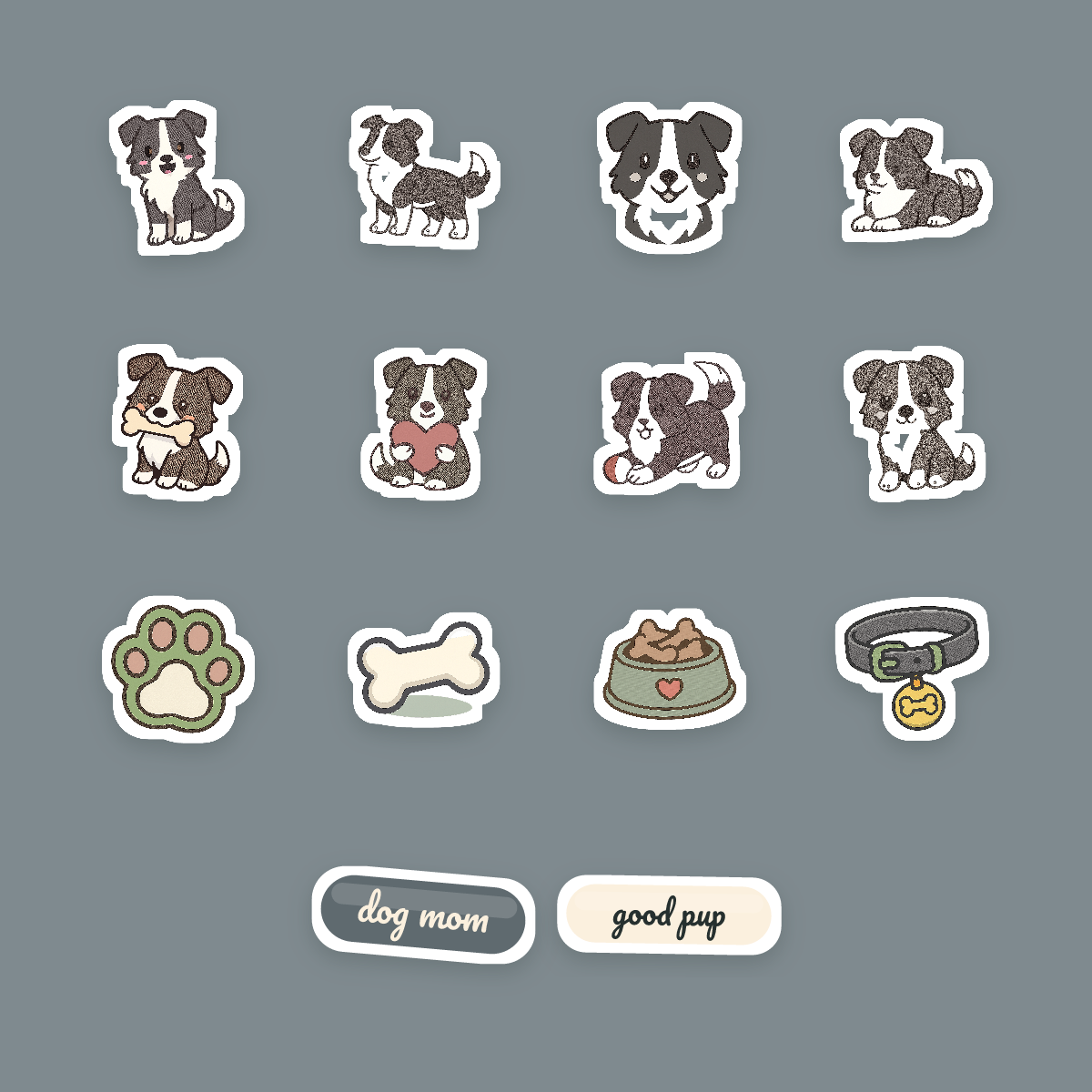 Border Collie Kawaii Sticker Pack — Dog Mom Die-Cut Stickers (PNG + SVG, Commercial Use) preview 4