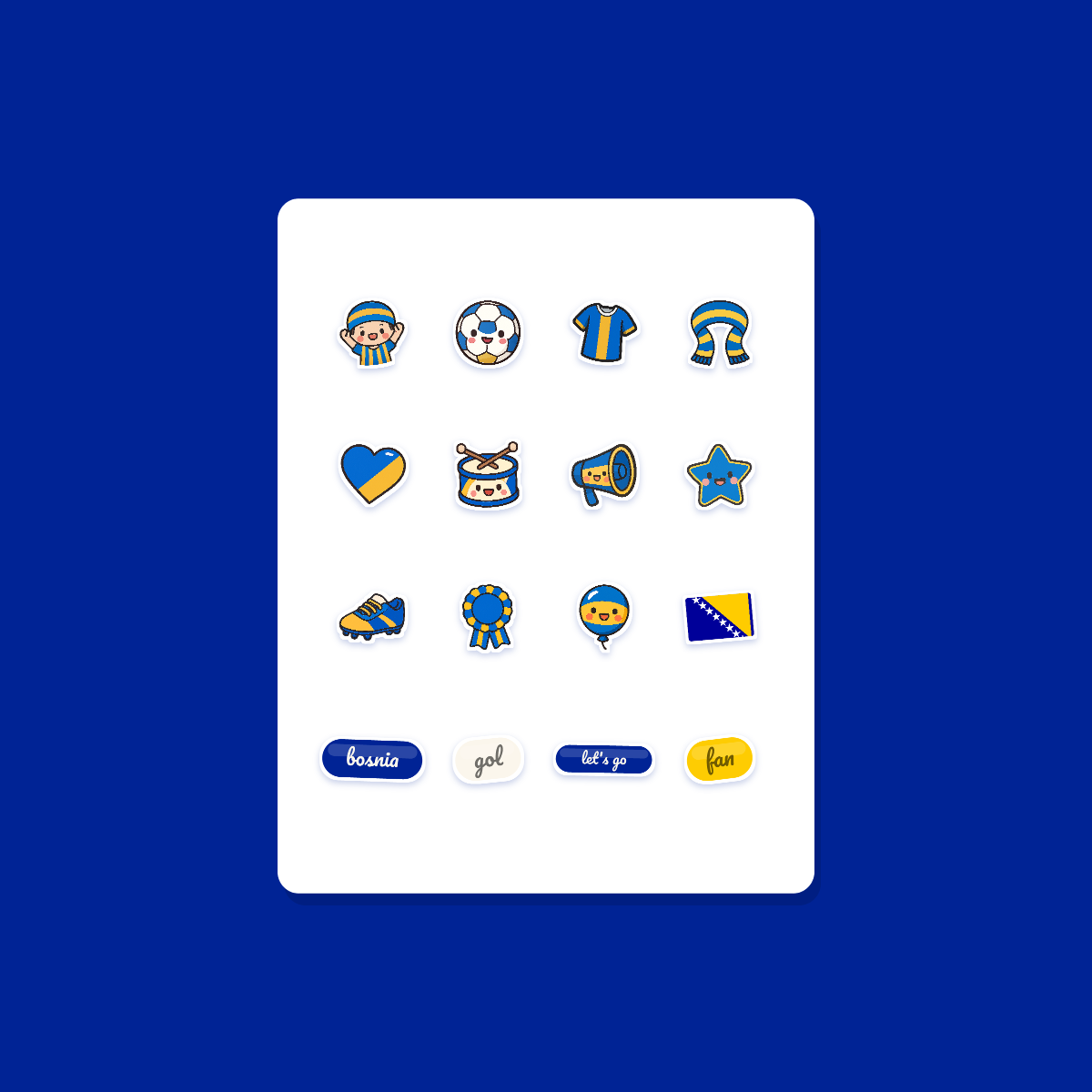 Bosnia & Herz. Football Fan Sticker Pack — 16 Kawaii Die-Cut Supporter Stickers (PNG + SVG) preview 3
