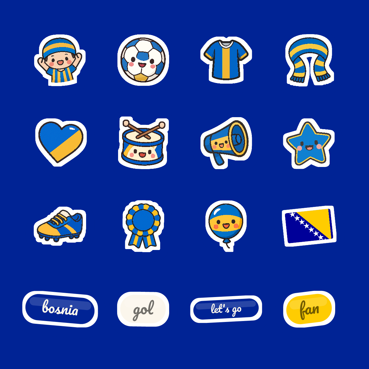 Bosnia & Herz. Football Fan Sticker Pack — 16 Kawaii Die-Cut Supporter Stickers (PNG + SVG) preview 4
