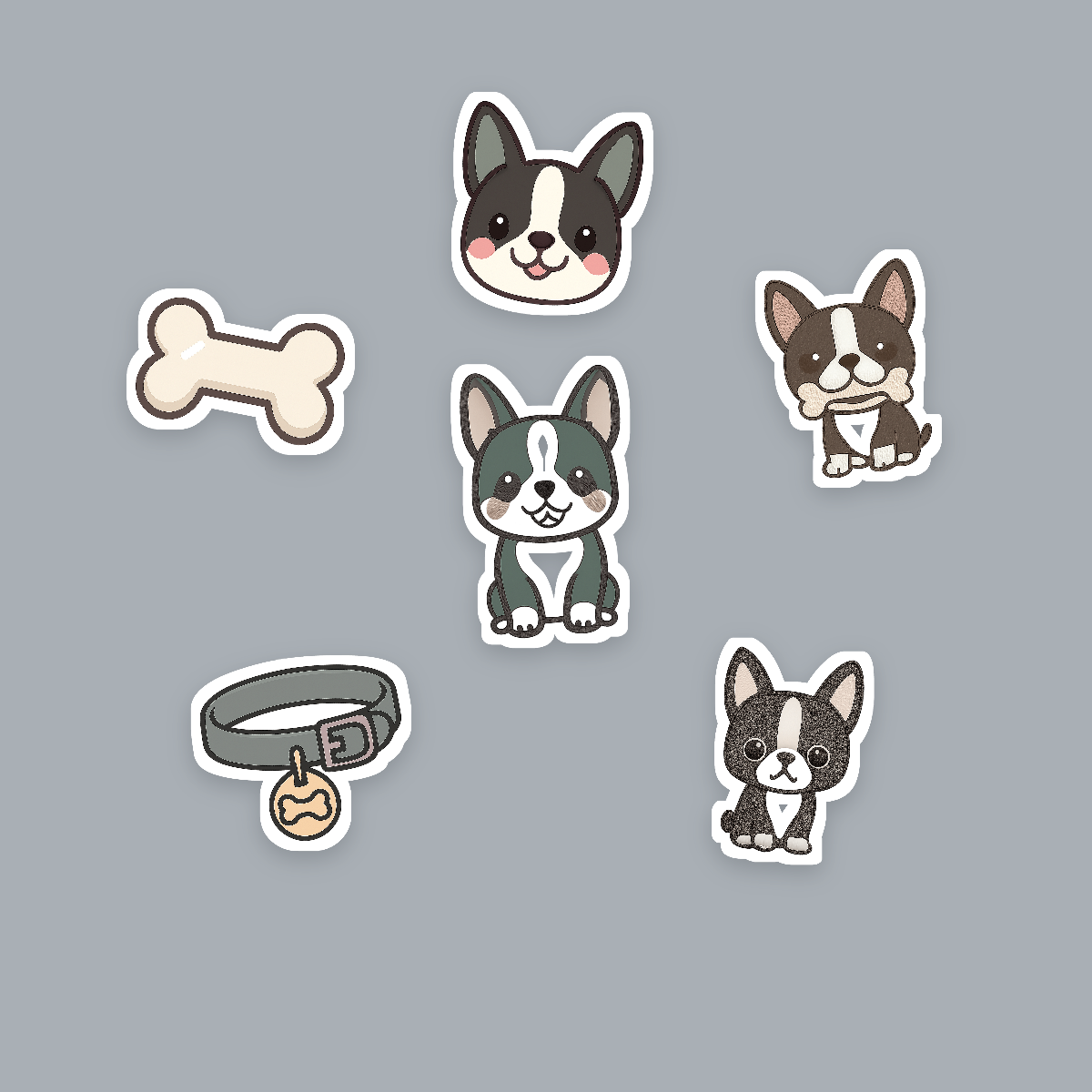 Boston Terrier Kawaii Sticker Pack — Dog Mom Die-Cut Stickers (PNG + SVG, Commercial Use) preview 2