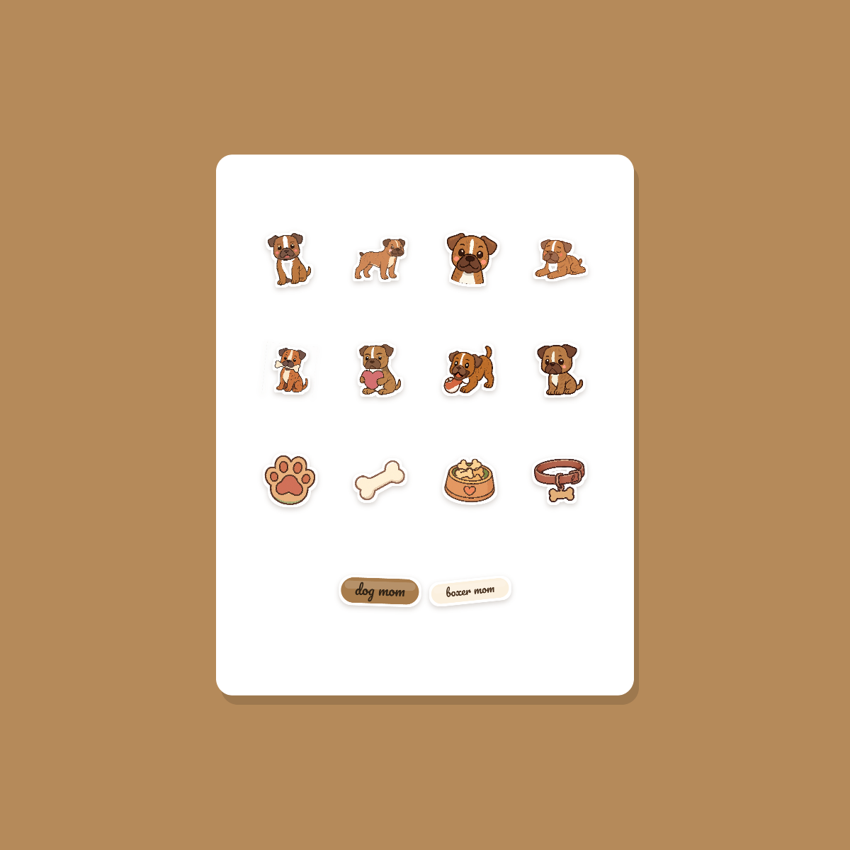 Boxer Kawaii Sticker Pack — Dog Mom Die-Cut Stickers (PNG + SVG, Commercial Use) preview 3