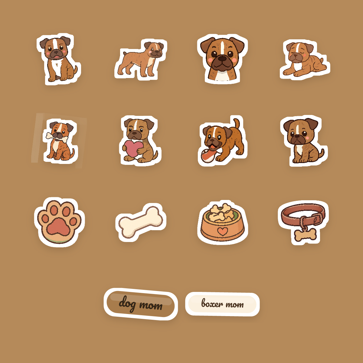 Boxer Kawaii Sticker Pack — Dog Mom Die-Cut Stickers (PNG + SVG, Commercial Use) preview 4