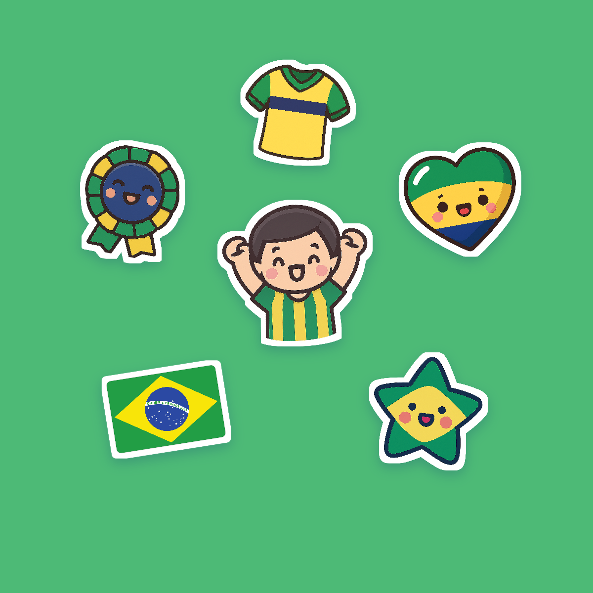 Brazil Football Fan Sticker Pack — 16 Kawaii Die-Cut Supporter Stickers (PNG + SVG) preview 2