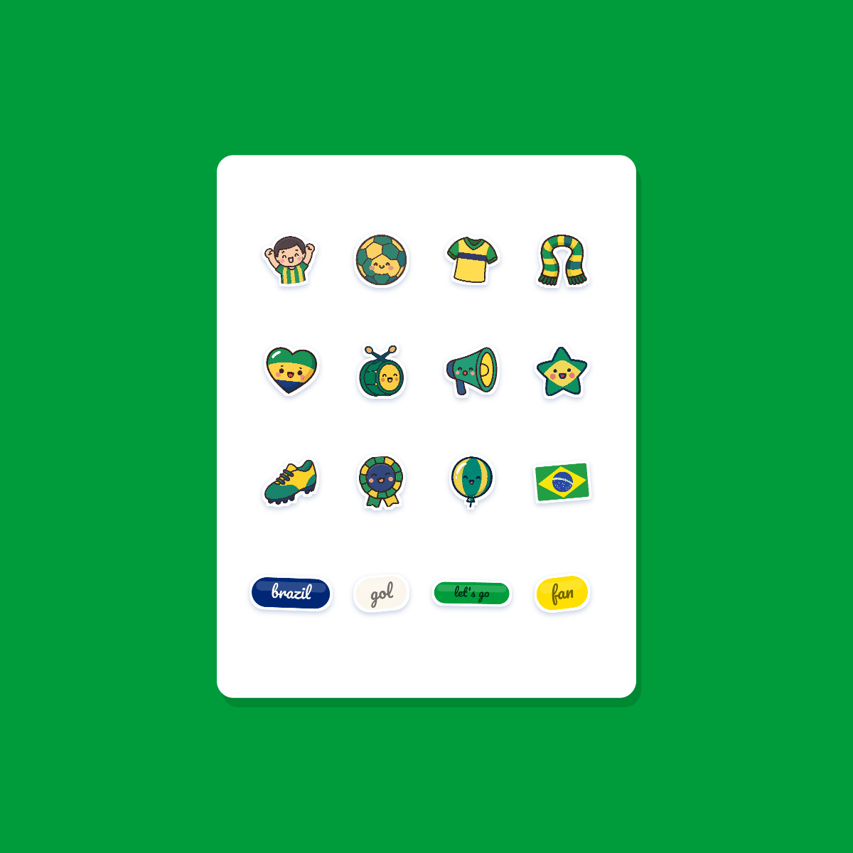 Brazil Football Fan Sticker Pack — 16 Kawaii Die-Cut Supporter Stickers (PNG + SVG) preview 3