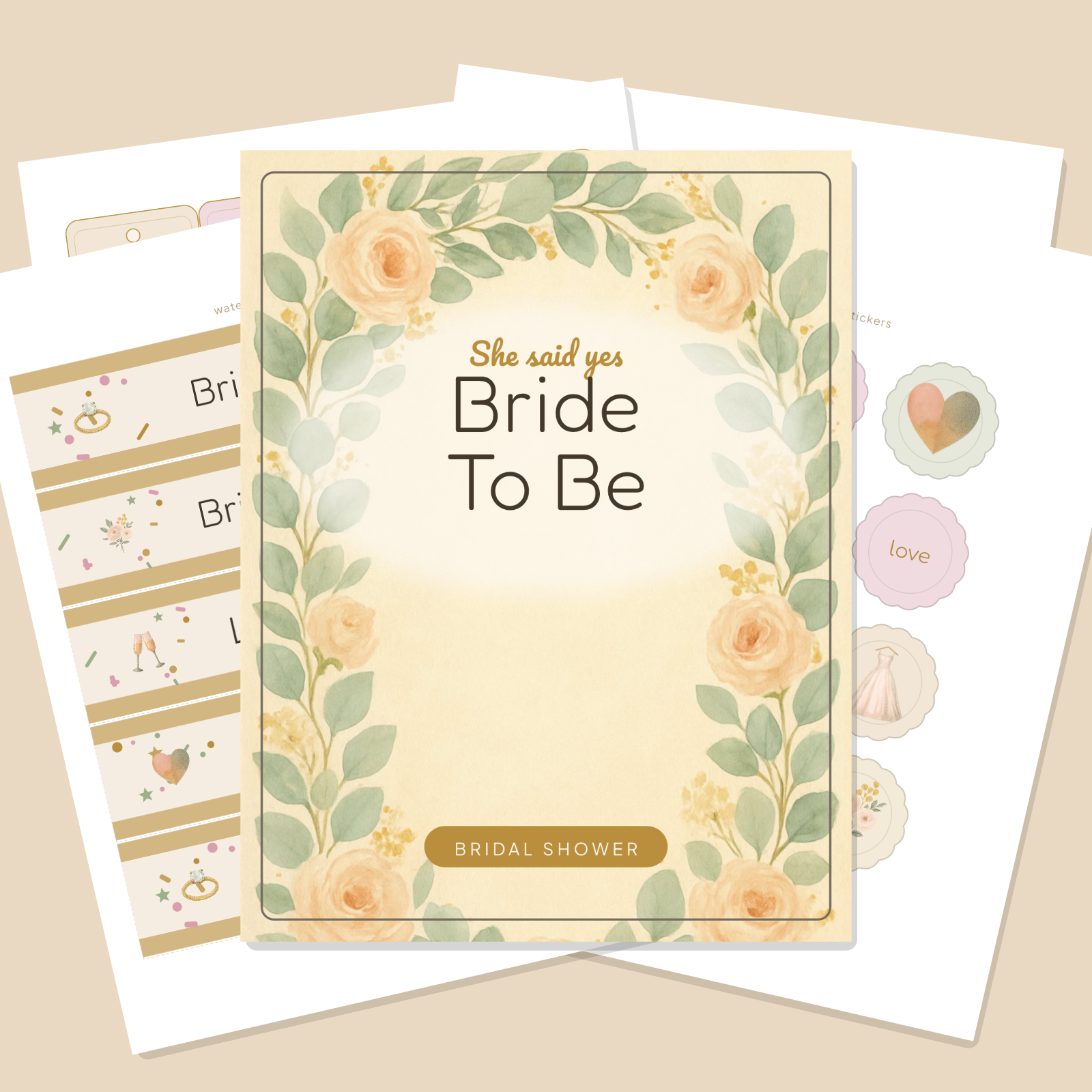 Bridal Shower Printables Set — Cupcake Toppers, Favor Tags, Labels & Welcome Sign (Printable PDF + SVG)