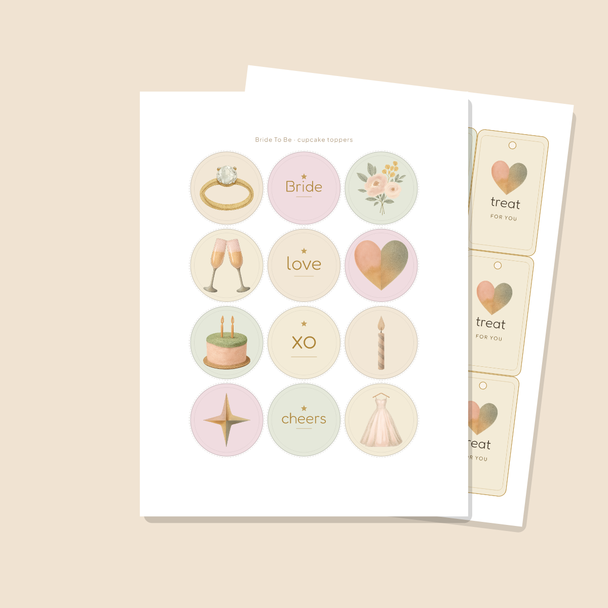 Bridal Shower Printables Set — Cupcake Toppers, Favor Tags, Labels & Welcome Sign (Printable PDF + SVG) preview 2