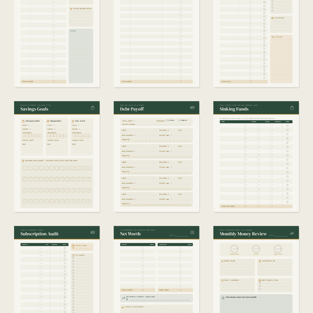 Budget & Finance Planner — 13 Printable Pages (Monthly Budget, Bills, Savings, Debt Payoff, Net Worth + Year at a Glance · A4 + US Letter PDF + SVG) preview 3