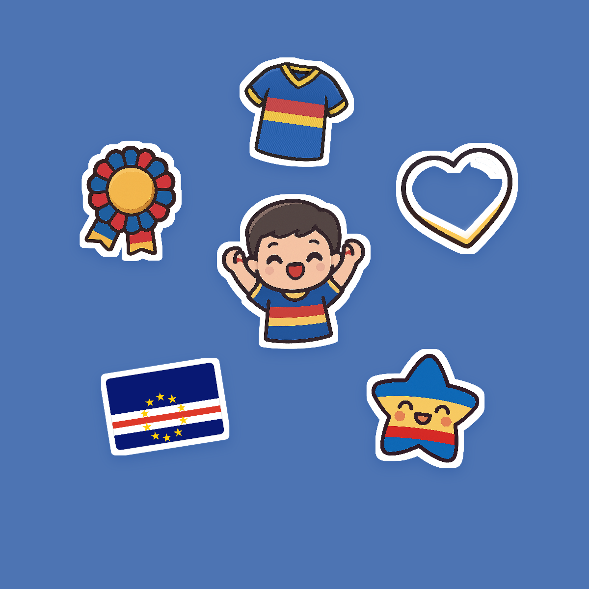 Cabo Verde Football Fan Sticker Pack — 16 Kawaii Die-Cut Supporter Stickers (PNG + SVG) preview 2