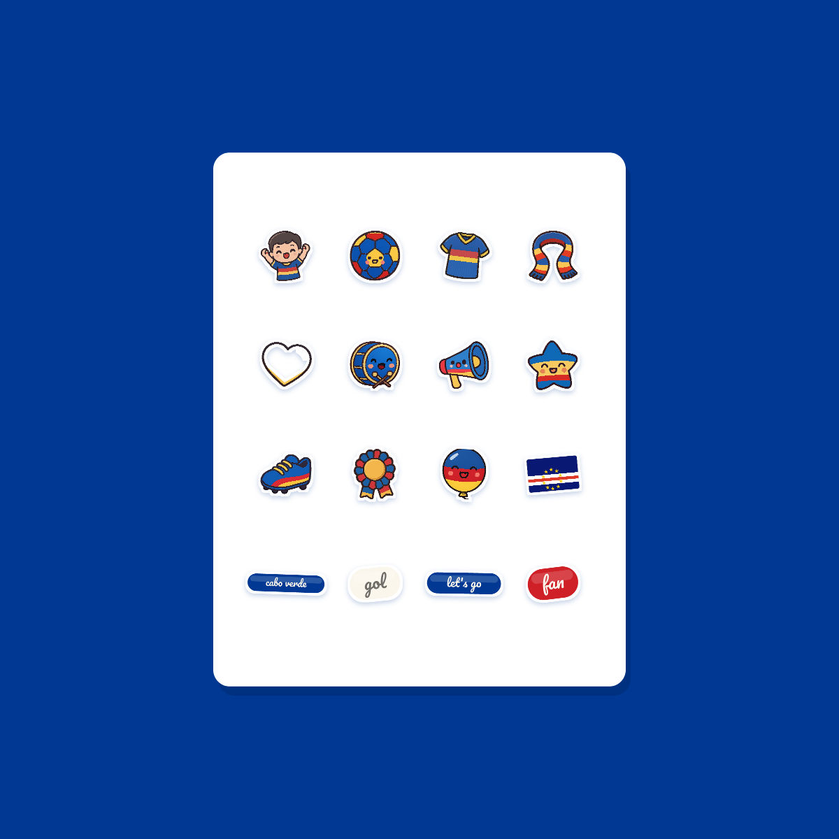 Cabo Verde Football Fan Sticker Pack — 16 Kawaii Die-Cut Supporter Stickers (PNG + SVG) preview 3