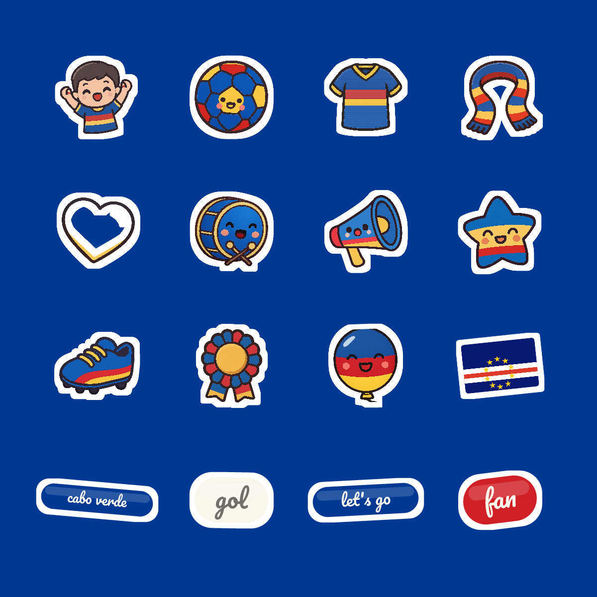 Cabo Verde Football Fan Sticker Pack — 16 Kawaii Die-Cut Supporter Stickers (PNG + SVG) preview 4