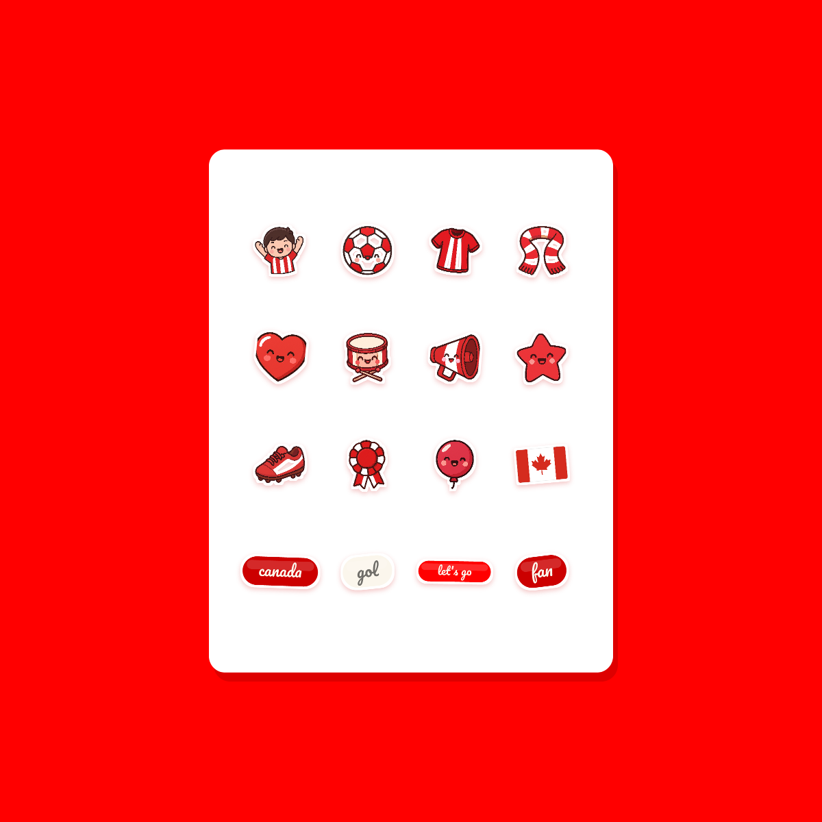 Canada Football Fan Sticker Pack — 16 Kawaii Die-Cut Supporter Stickers (PNG + SVG) preview 3