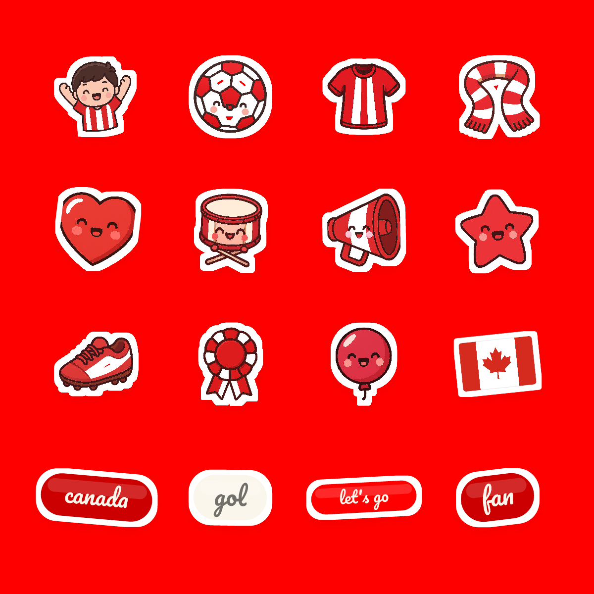 Canada Football Fan Sticker Pack — 16 Kawaii Die-Cut Supporter Stickers (PNG + SVG) preview 4