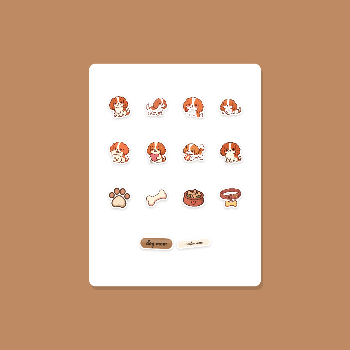 Cavalier King Charles Spaniel Kawaii Sticker Pack — Dog Mom Die-Cut Stickers (PNG + SVG, Commercial Use) preview 3