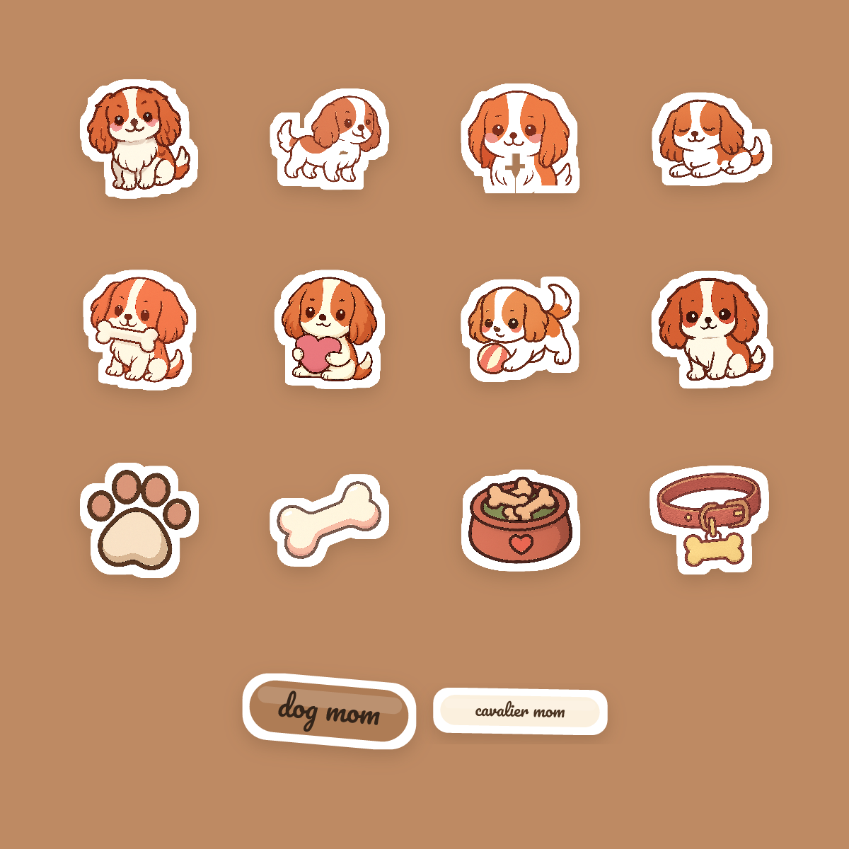 Cavalier King Charles Spaniel Kawaii Sticker Pack — Dog Mom Die-Cut Stickers (PNG + SVG, Commercial Use) preview 4