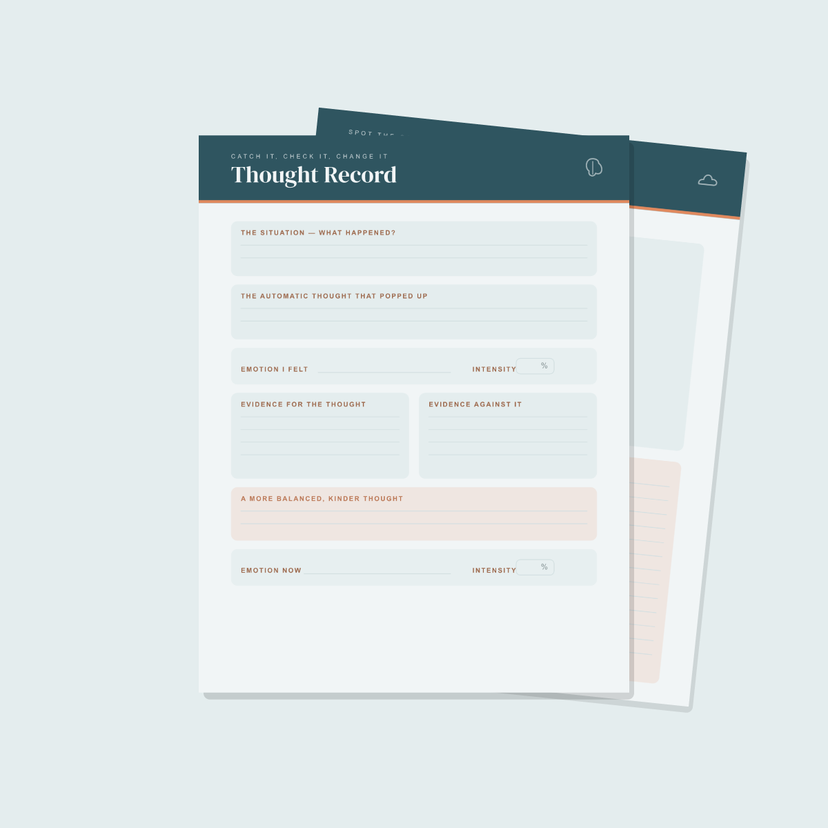 CBT Therapy Workbook — 13 Printable Pages (Thought Records, Mood Tracker, Thinking Traps, Trigger Log, Coping Toolkit, Weekly Reflection · A4 + US Letter PDF + SVG) preview 2