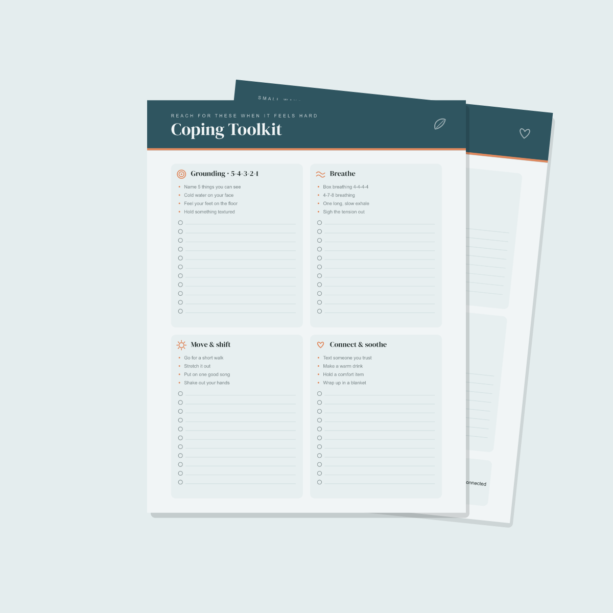 CBT Therapy Workbook — 13 Printable Pages (Thought Records, Mood Tracker, Thinking Traps, Trigger Log, Coping Toolkit, Weekly Reflection · A4 + US Letter PDF + SVG) preview 4