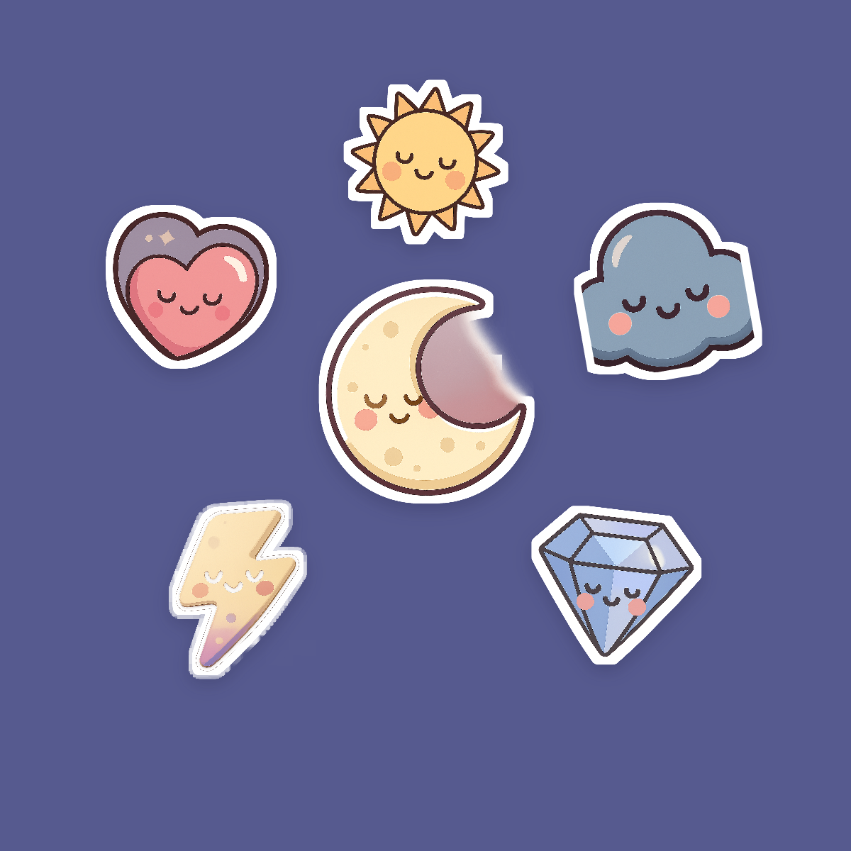 Celestial Sticker Pack — 14 Die-Cut Moon, Star & Crystal Stickers (PNG + SVG, Commercial Use) preview 2