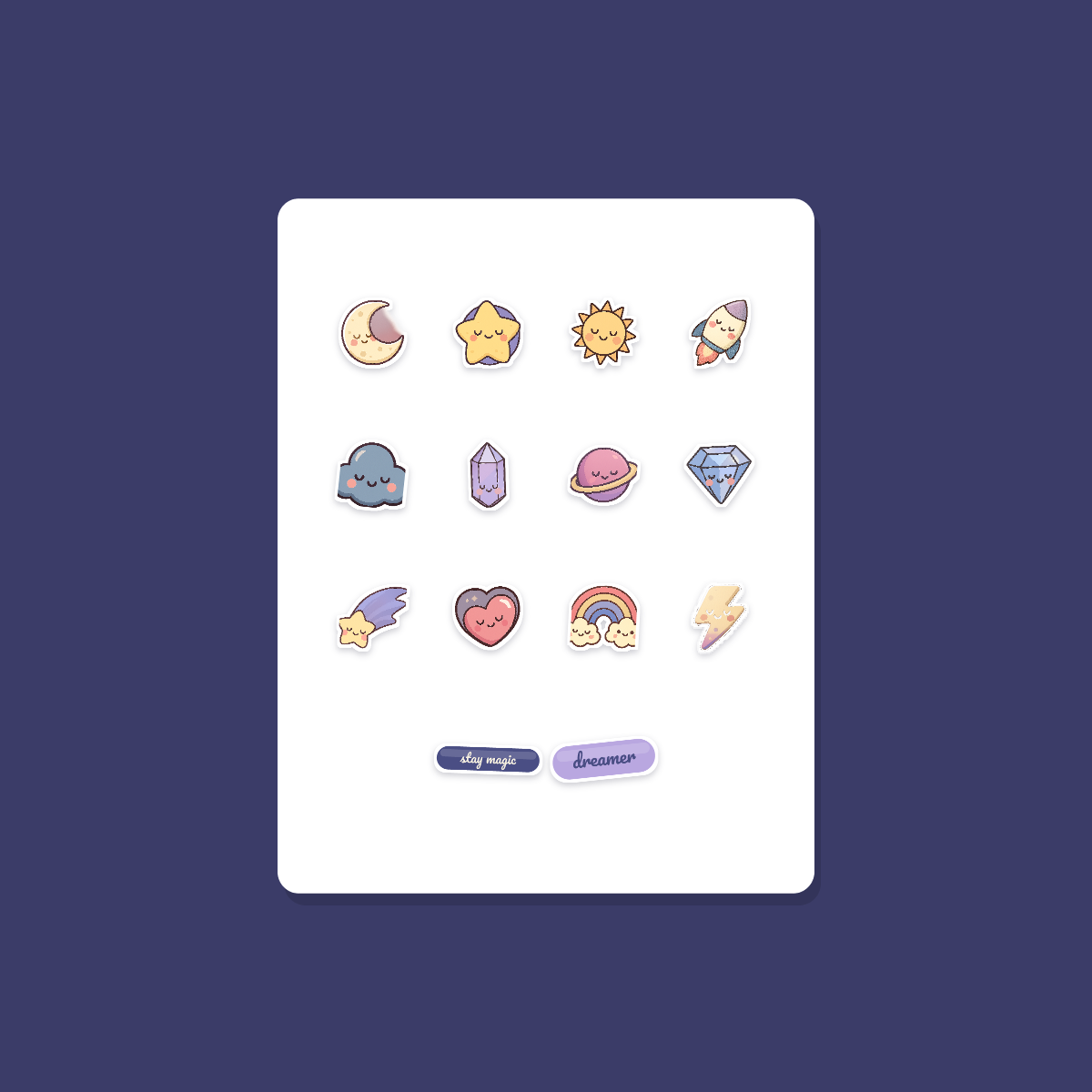 Celestial Sticker Pack — 14 Die-Cut Moon, Star & Crystal Stickers (PNG + SVG, Commercial Use) preview 3