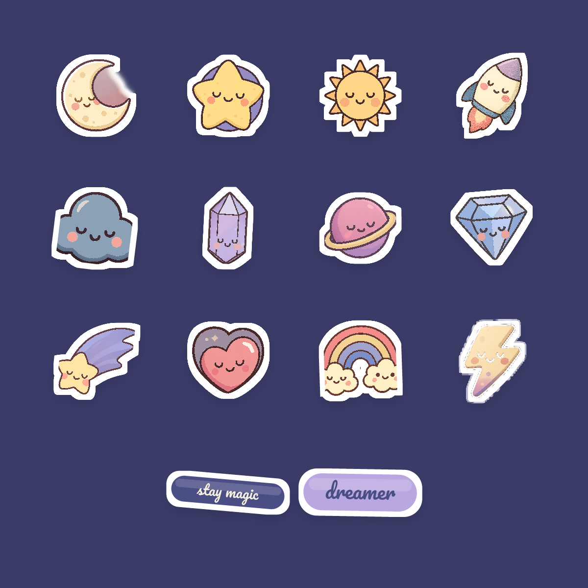 Celestial Sticker Pack — 14 Die-Cut Moon, Star & Crystal Stickers (PNG + SVG, Commercial Use) preview 4