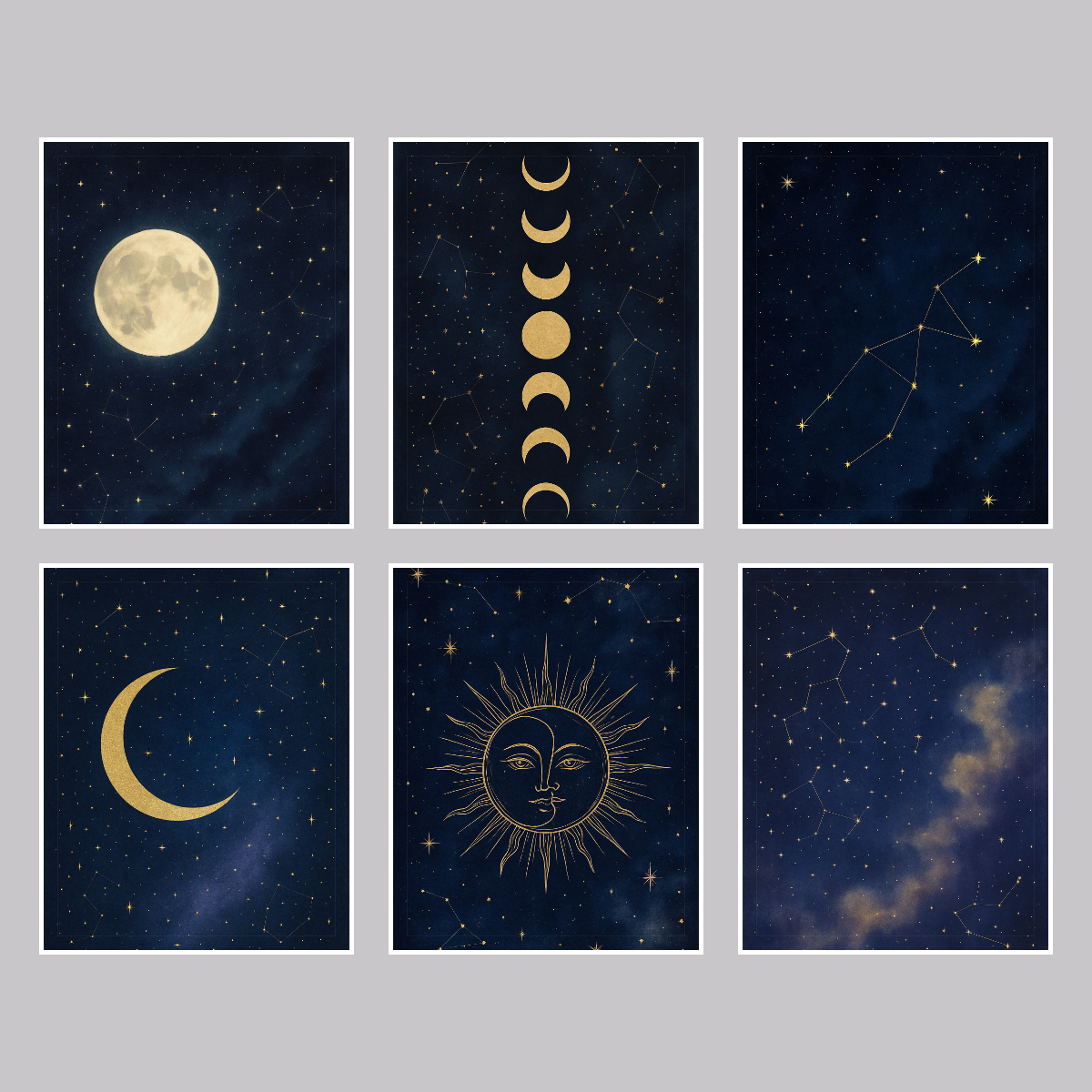 Celestial Wall Art Set — 6 Printable Moon & Star Prints (8x10, 11x14, 16x20 · PDF + JPG + SVG) preview 2