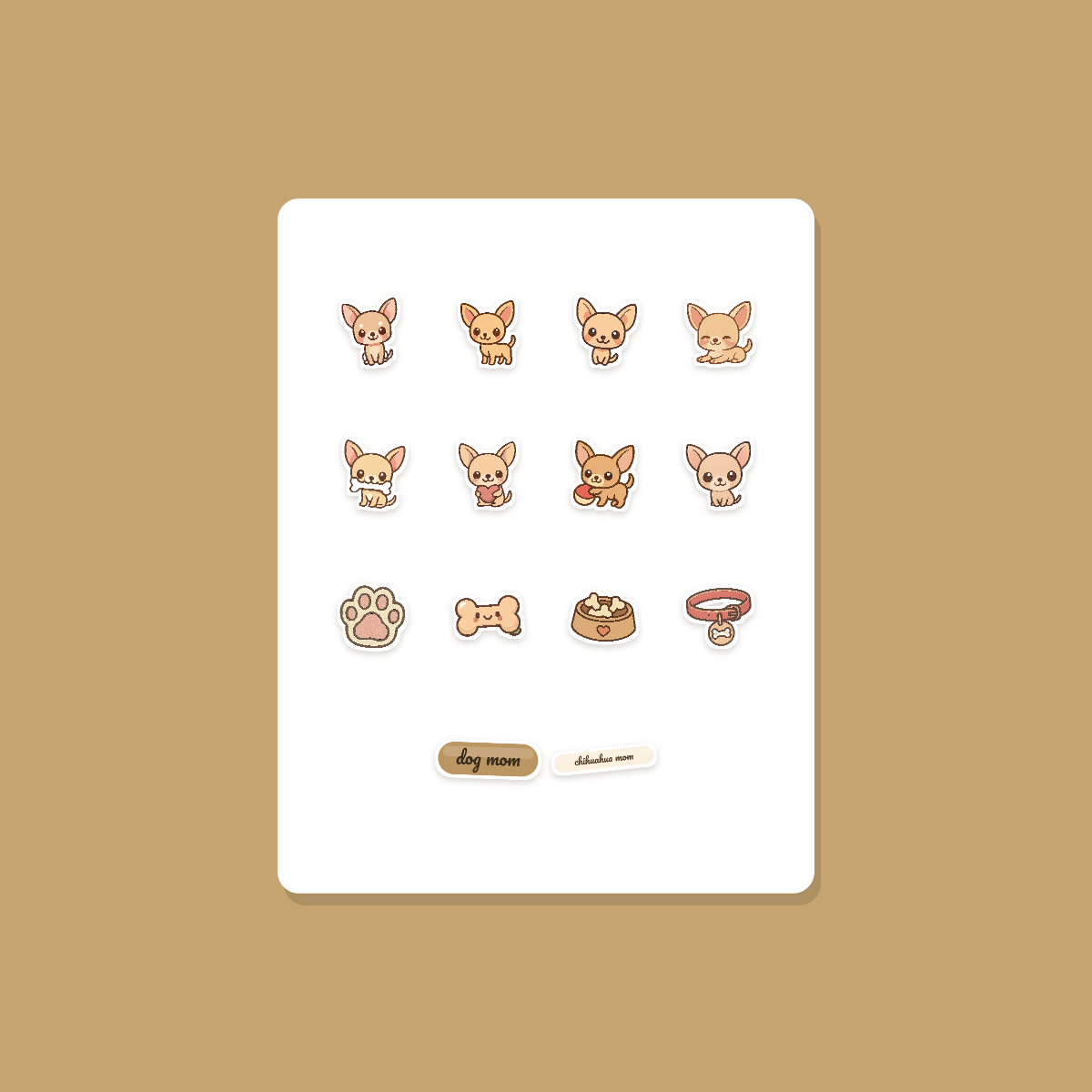 Chihuahua Kawaii Sticker Pack — Dog Mom Die-Cut Stickers (PNG + SVG, Commercial Use) preview 3