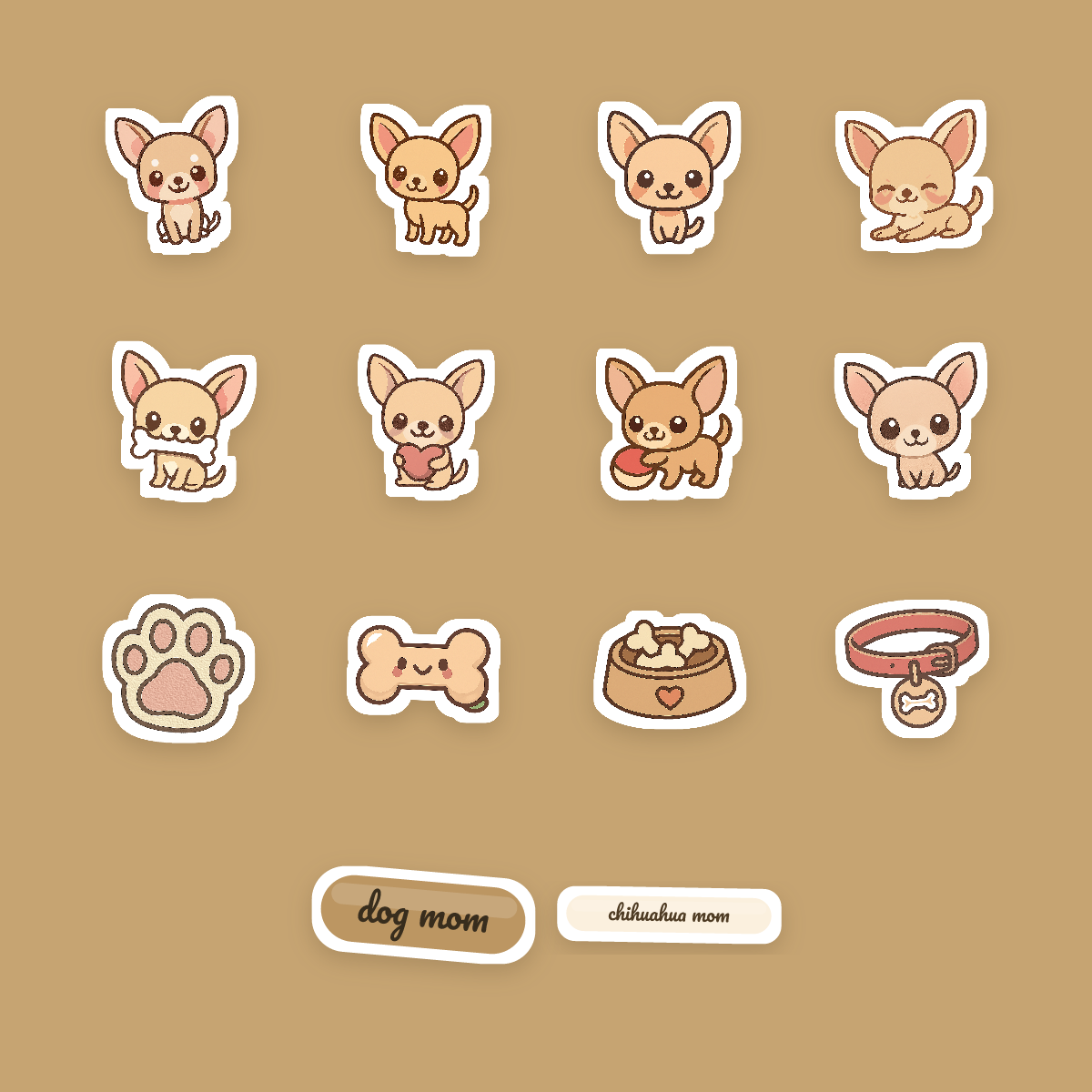 Chihuahua Kawaii Sticker Pack — Dog Mom Die-Cut Stickers (PNG + SVG, Commercial Use) preview 4