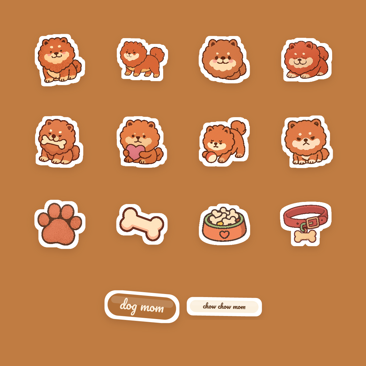 Chow Chow Kawaii Sticker Pack — Dog Mom Die-Cut Stickers (PNG + SVG, Commercial Use) preview 4