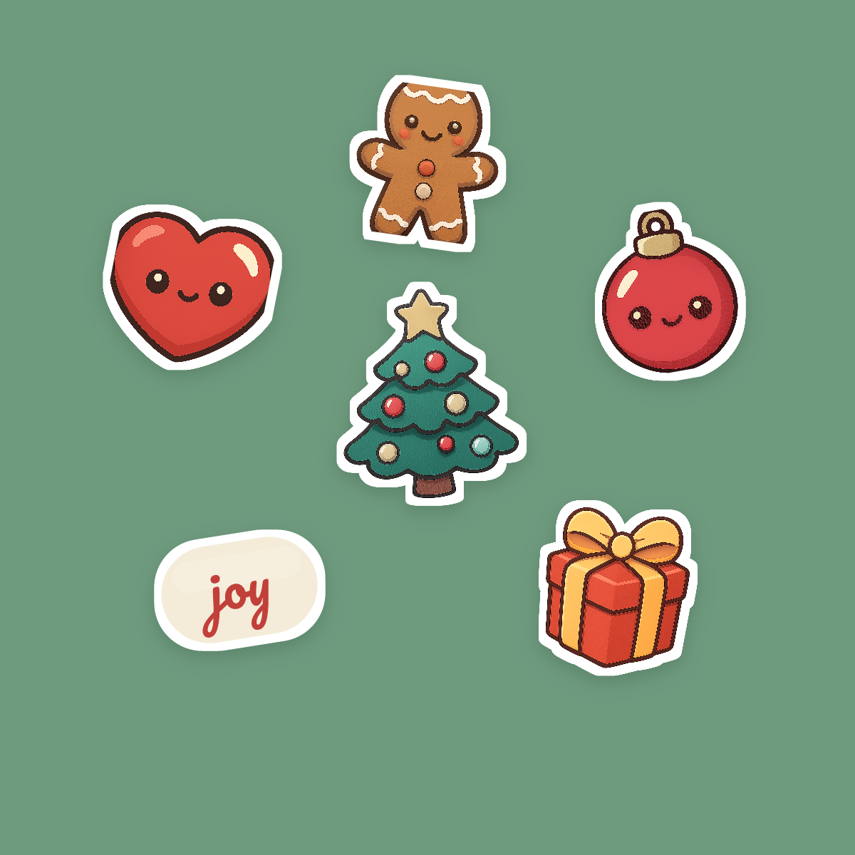 Christmas Sticker Pack — 14 Die-Cut Tree, Snowman & Gingerbread Stickers (PNG + SVG, Commercial Use) preview 2