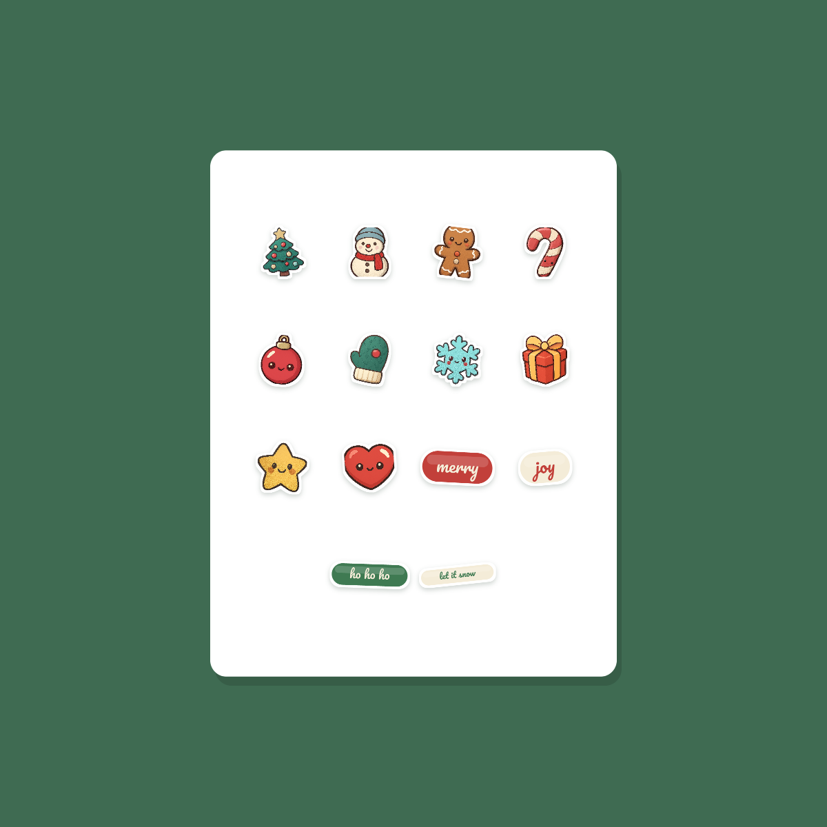 Christmas Sticker Pack — 14 Die-Cut Tree, Snowman & Gingerbread Stickers (PNG + SVG, Commercial Use) preview 3