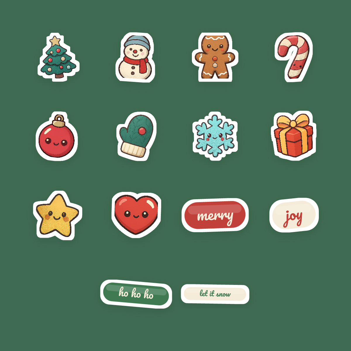 Christmas Sticker Pack — 14 Die-Cut Tree, Snowman & Gingerbread Stickers (PNG + SVG, Commercial Use) preview 4