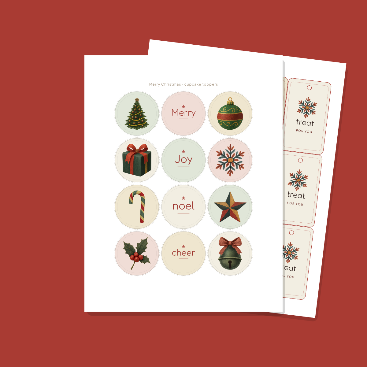 Christmas Party Printables Set — Cupcake Toppers, Favor Tags, Labels & Welcome Sign (Printable PDF + SVG) preview 2