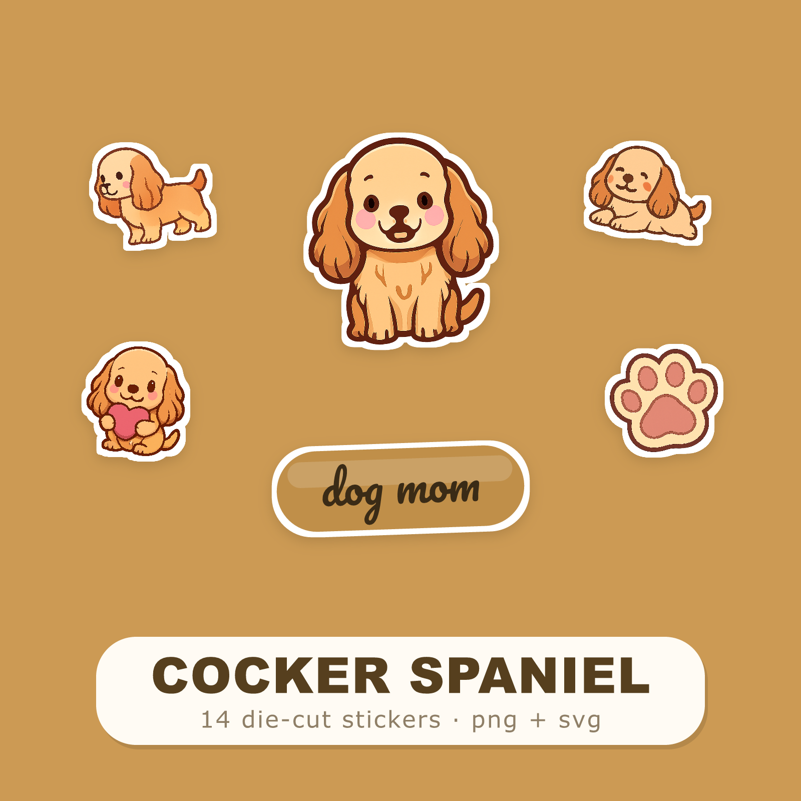 Cocker Spaniel Kawaii Sticker Pack — Dog Mom Die-Cut Stickers (PNG + SVG, Commercial Use)