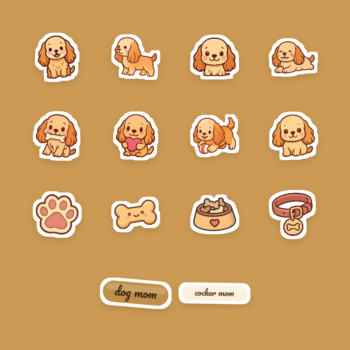 Cocker Spaniel Kawaii Sticker Pack — Dog Mom Die-Cut Stickers (PNG + SVG, Commercial Use) preview 4