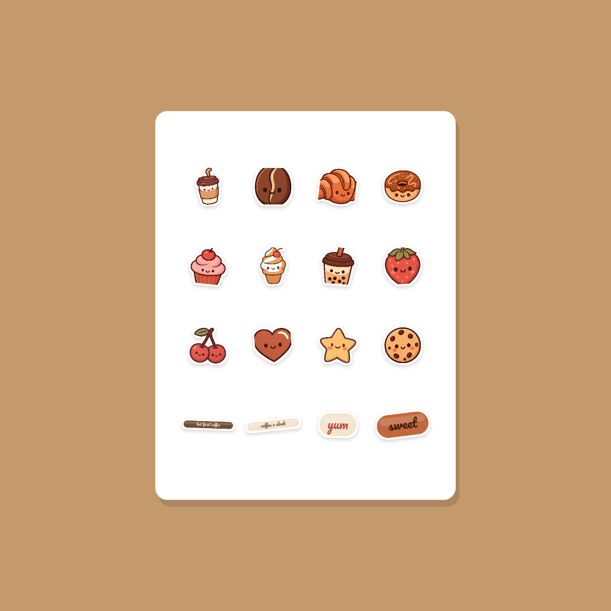 Coffee Lover Sticker Pack — 16 Die-Cut Coffee, Croissant & Cafe Stickers (PNG + SVG, Commercial Use) preview 3