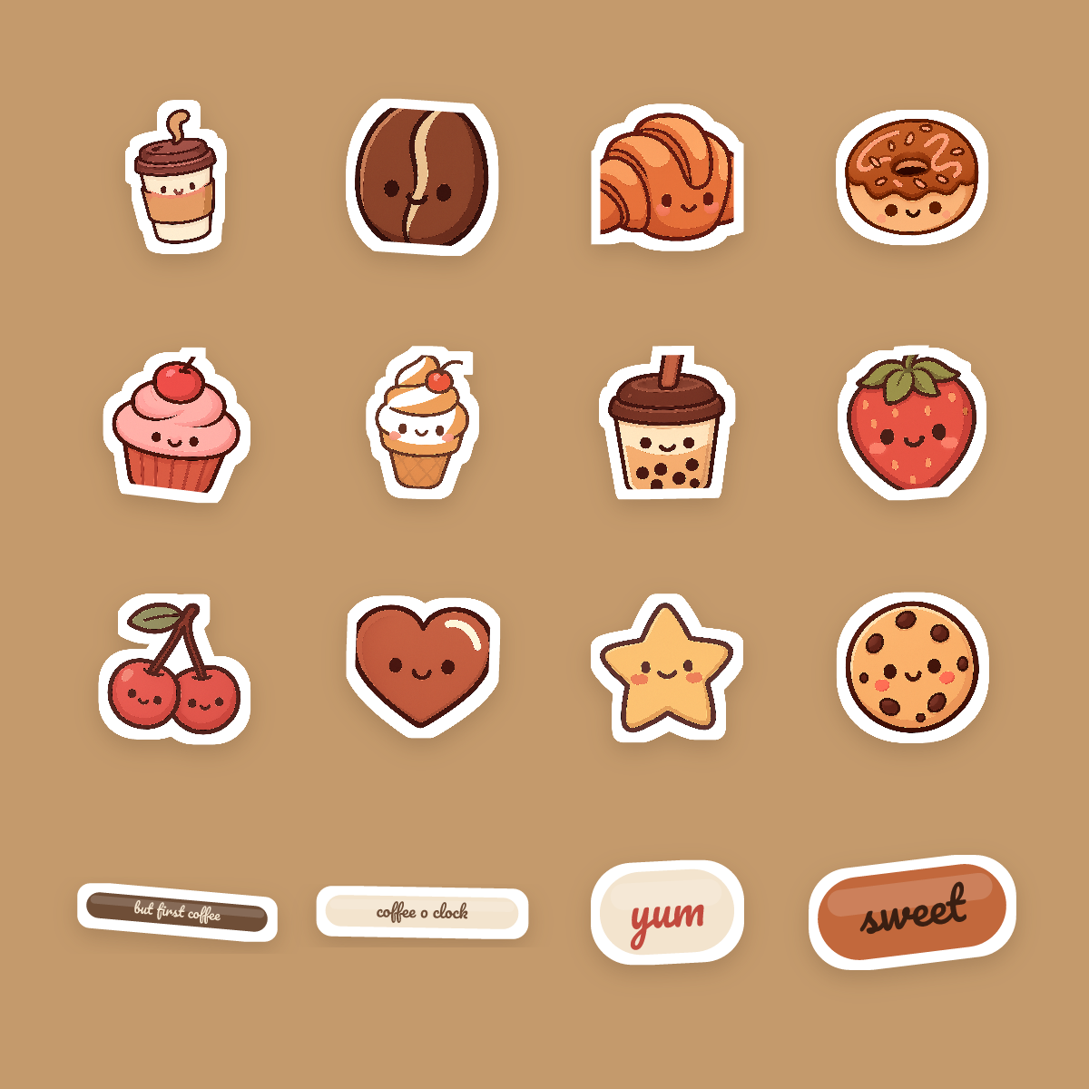 Coffee Lover Sticker Pack — 16 Die-Cut Coffee, Croissant & Cafe Stickers (PNG + SVG, Commercial Use) preview 4