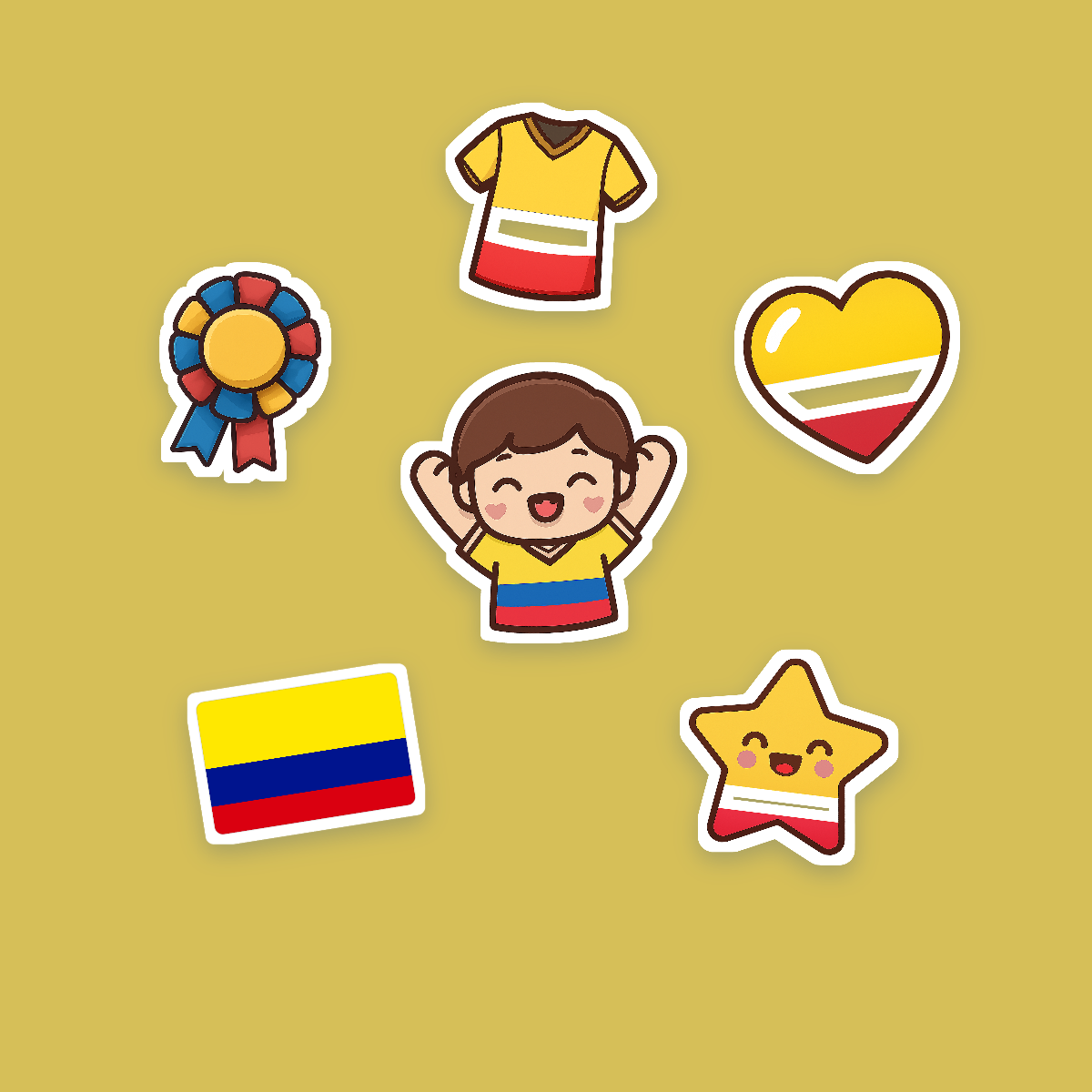 Colombia Football Fan Sticker Pack — 16 Kawaii Die-Cut Supporter Stickers (PNG + SVG) preview 2