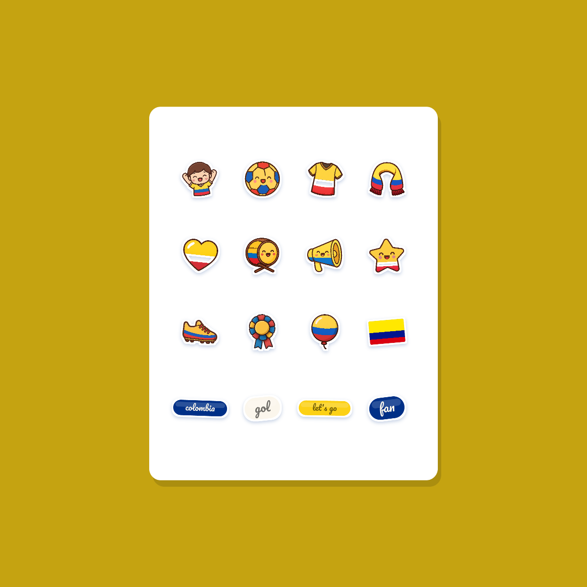 Colombia Football Fan Sticker Pack — 16 Kawaii Die-Cut Supporter Stickers (PNG + SVG) preview 3