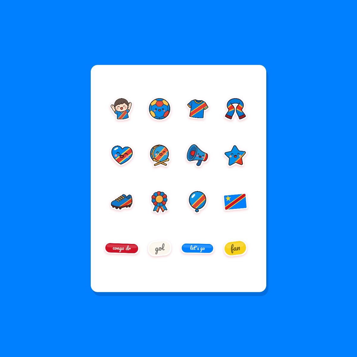 Congo DR Football Fan Sticker Pack — 16 Kawaii Die-Cut Supporter Stickers (PNG + SVG) preview 3