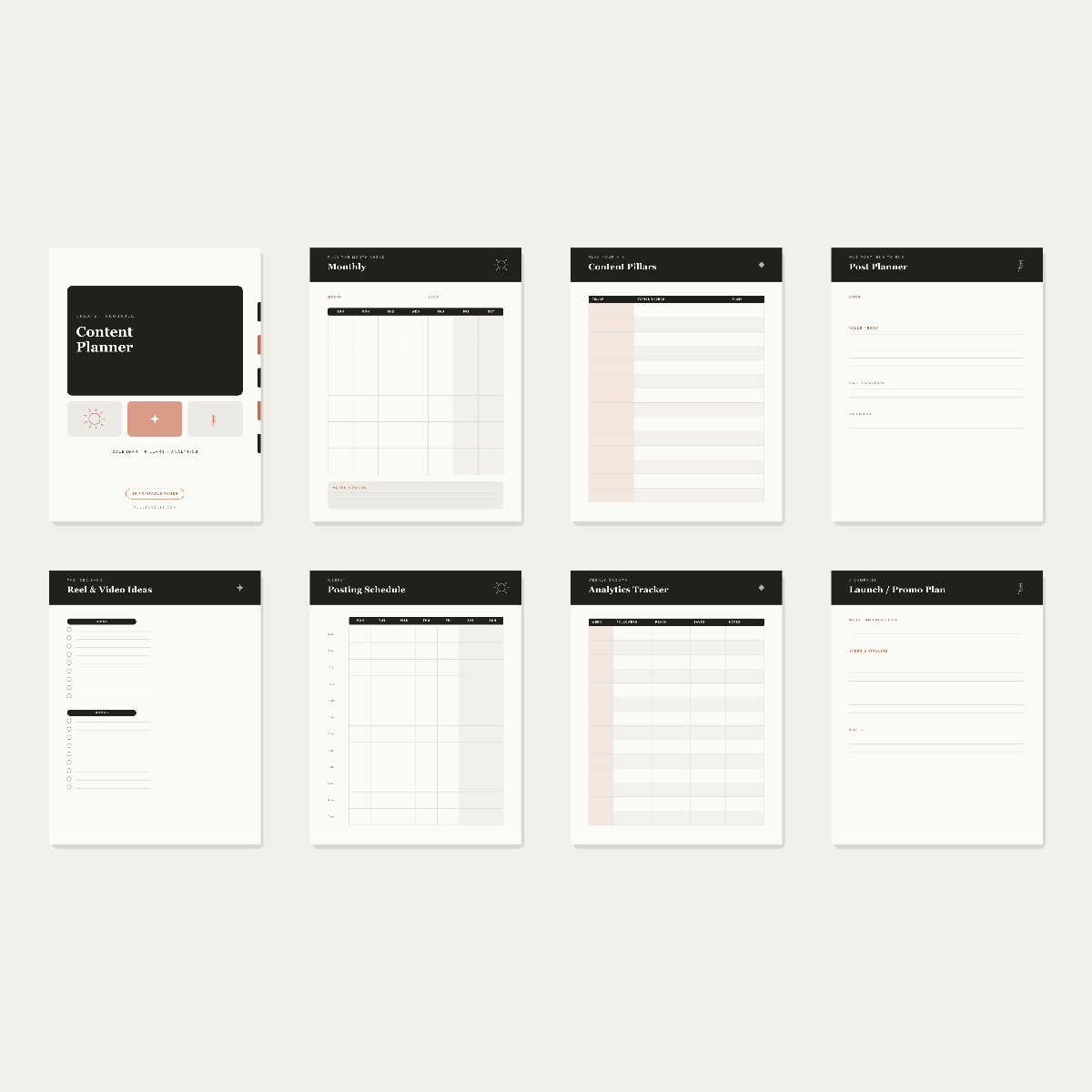 Content Creator Planner — 10 Printable Pages (Calendar, Pillars, Analytics · A4 + US Letter PDF + SVG) preview 3
