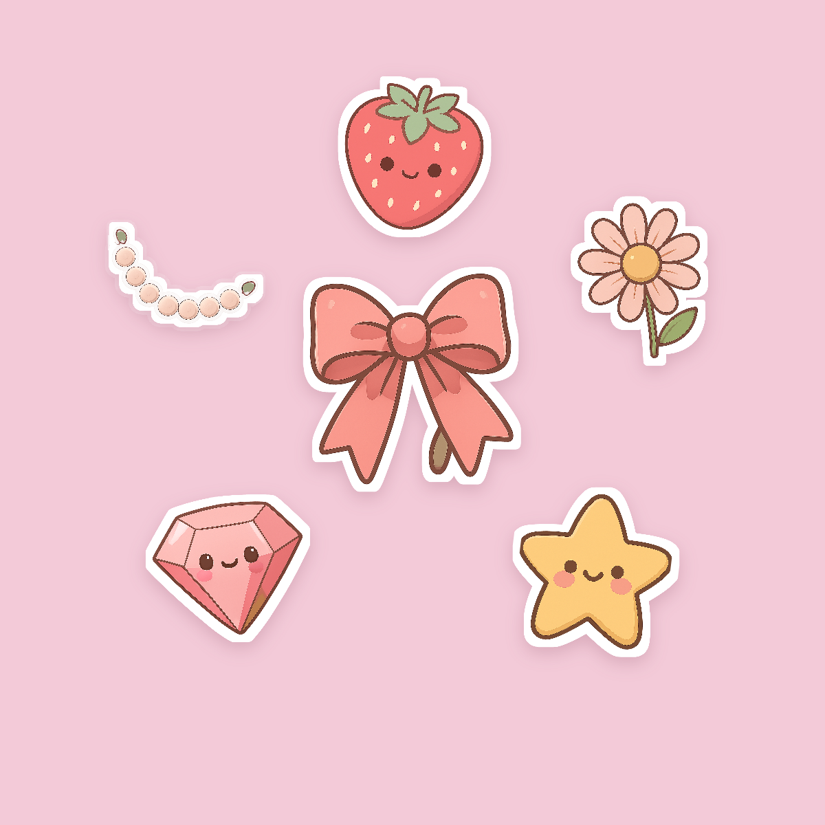 Coquette Sticker Pack — 16 Die-Cut Bow, Heart & Strawberry Stickers (PNG + SVG, Commercial Use) preview 2