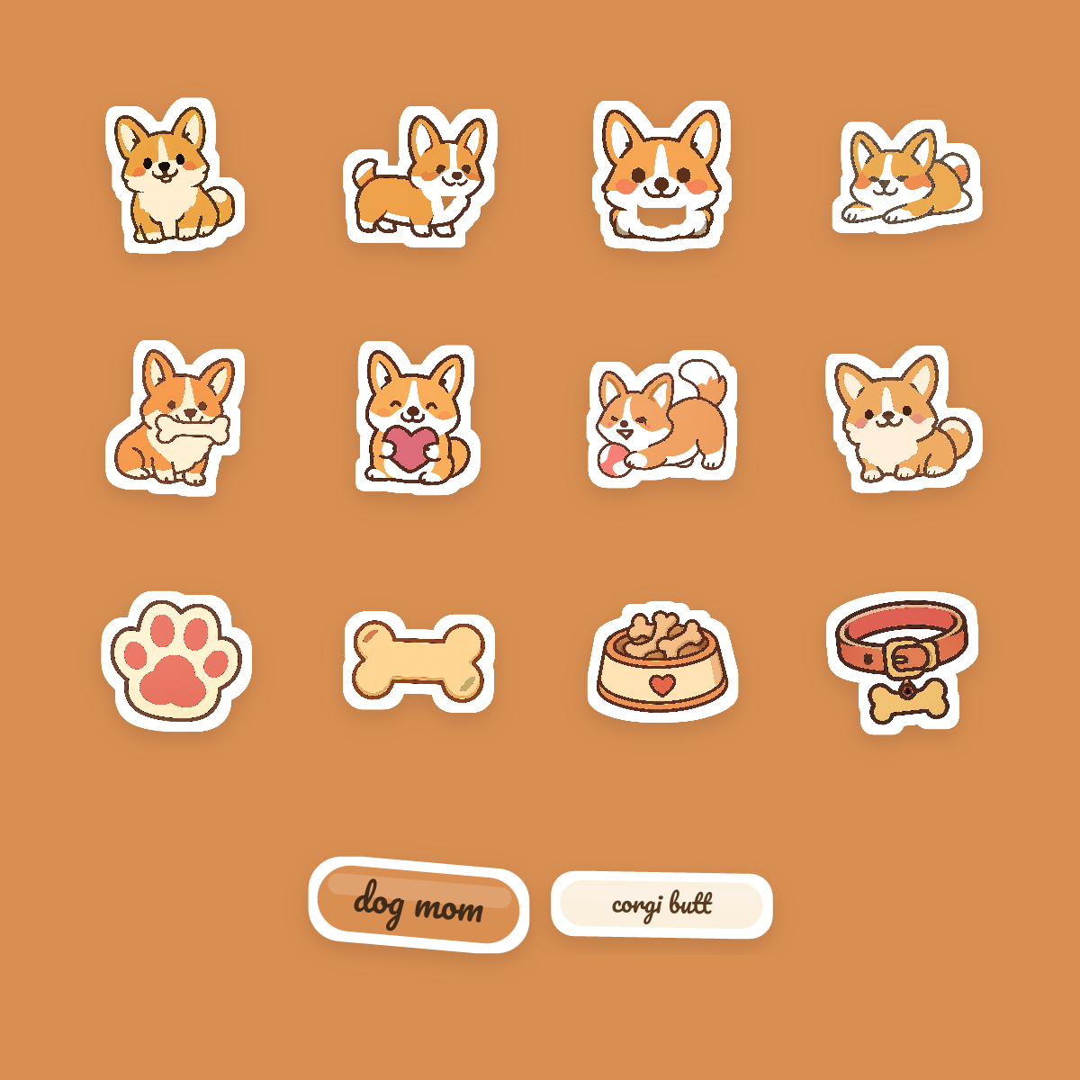 Corgi Kawaii Sticker Pack — Dog Mom Die-Cut Stickers (PNG + SVG, Commercial Use) preview 4