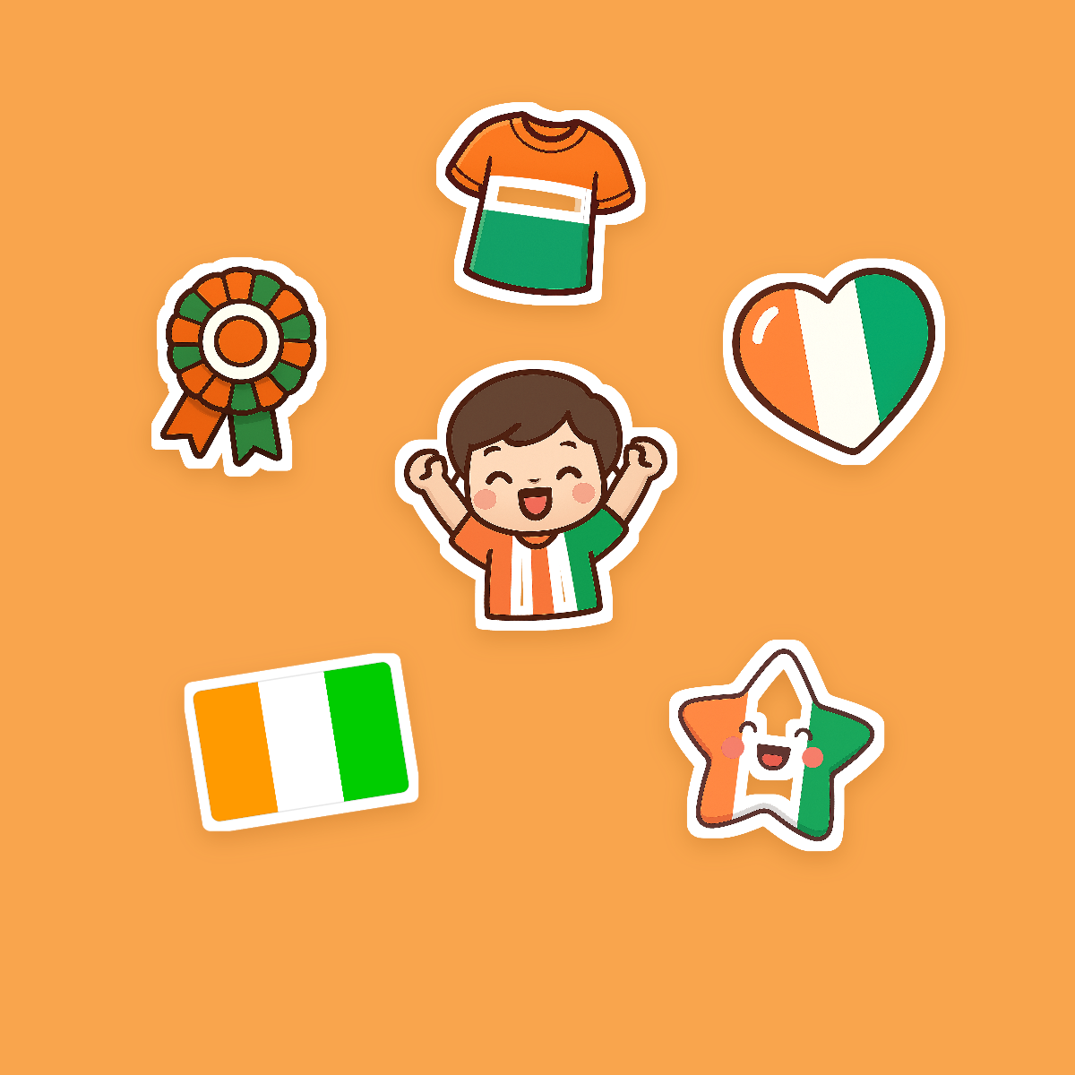 Côte d'Ivoire Football Fan Sticker Pack — 16 Kawaii Die-Cut Supporter Stickers (PNG + SVG) preview 2