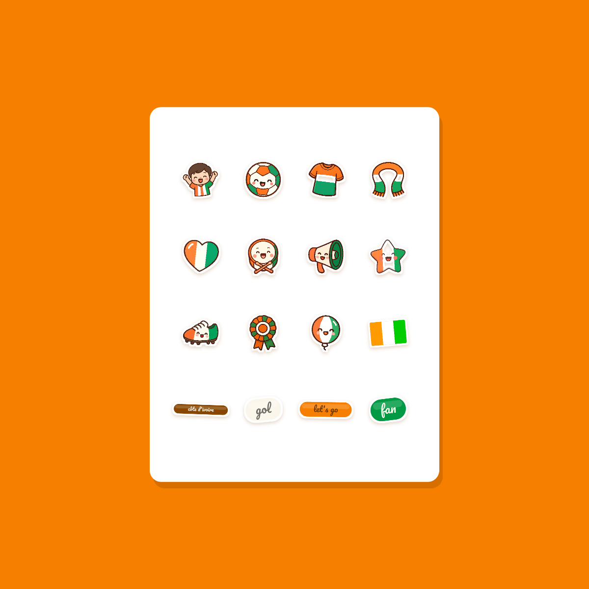 Côte d'Ivoire Football Fan Sticker Pack — 16 Kawaii Die-Cut Supporter Stickers (PNG + SVG) preview 3