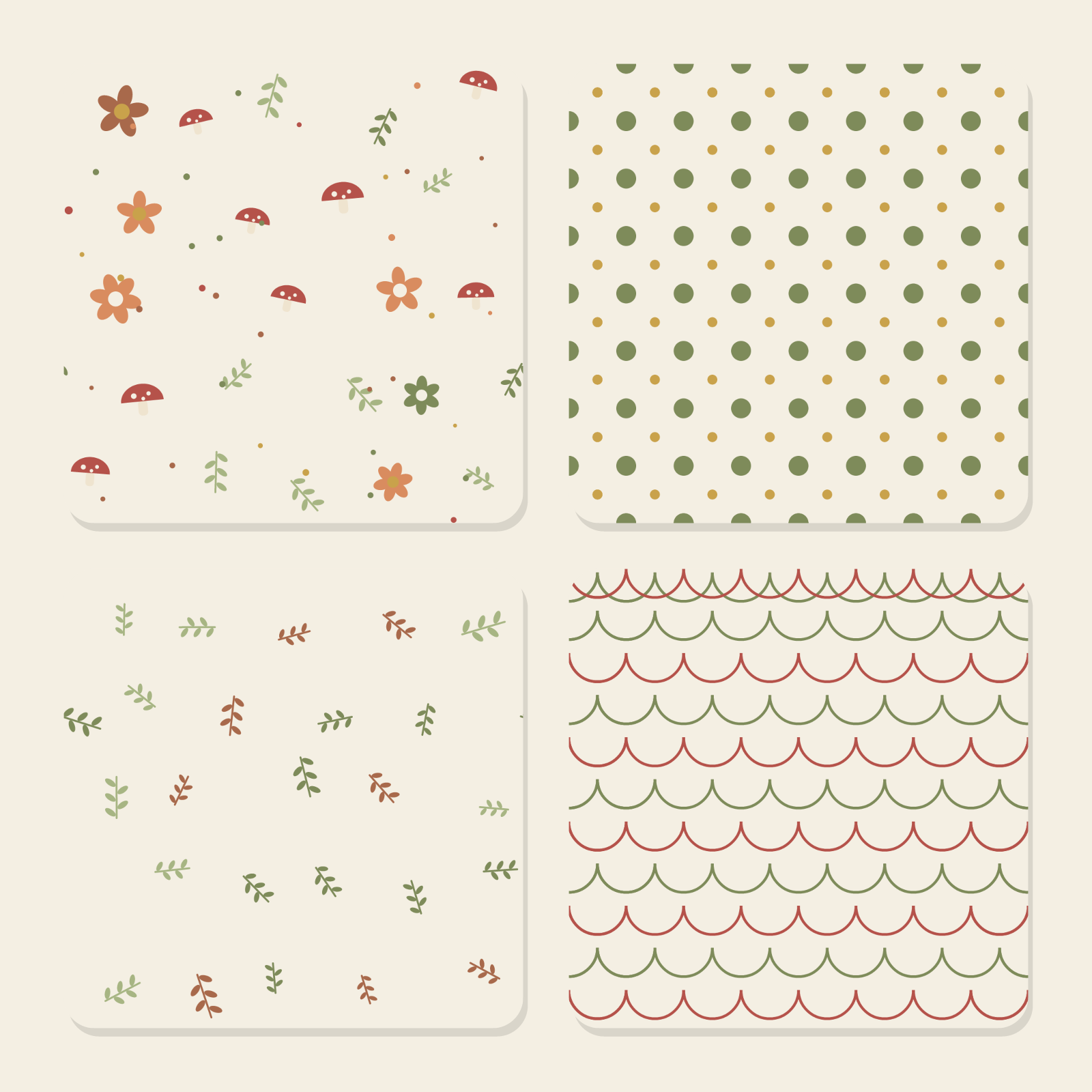 Cottagecore Digital Paper Pack — 8 Seamless Mushroom & Wildflower Patterns (Commercial Use)