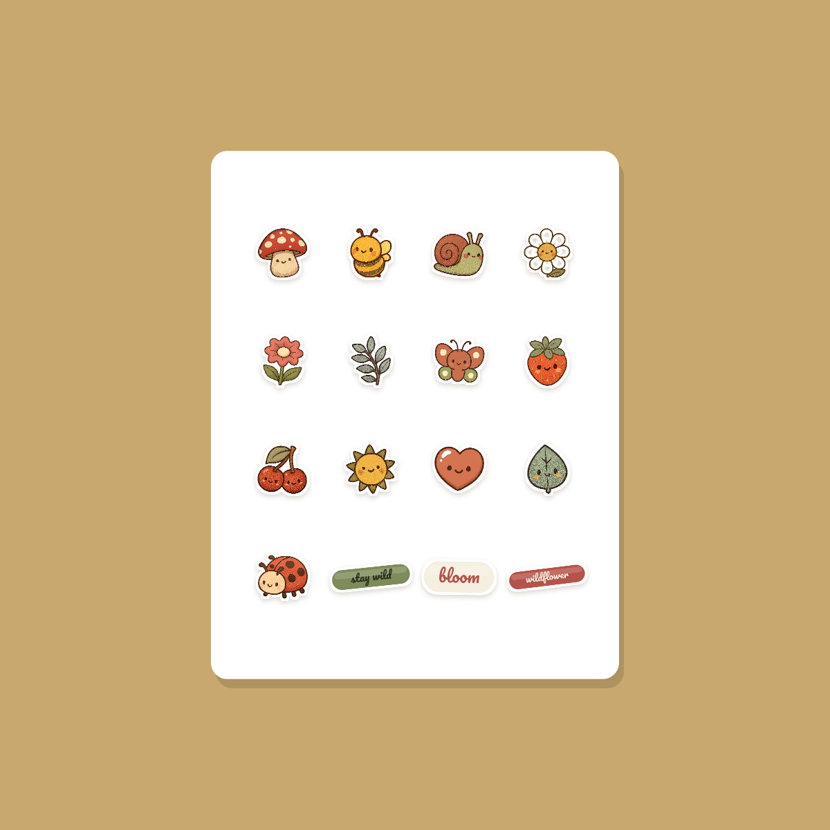 Cottagecore Sticker Pack — 16 Die-Cut Mushroom, Bee & Wildflower Stickers (PNG + SVG, Commercial Use) preview 3