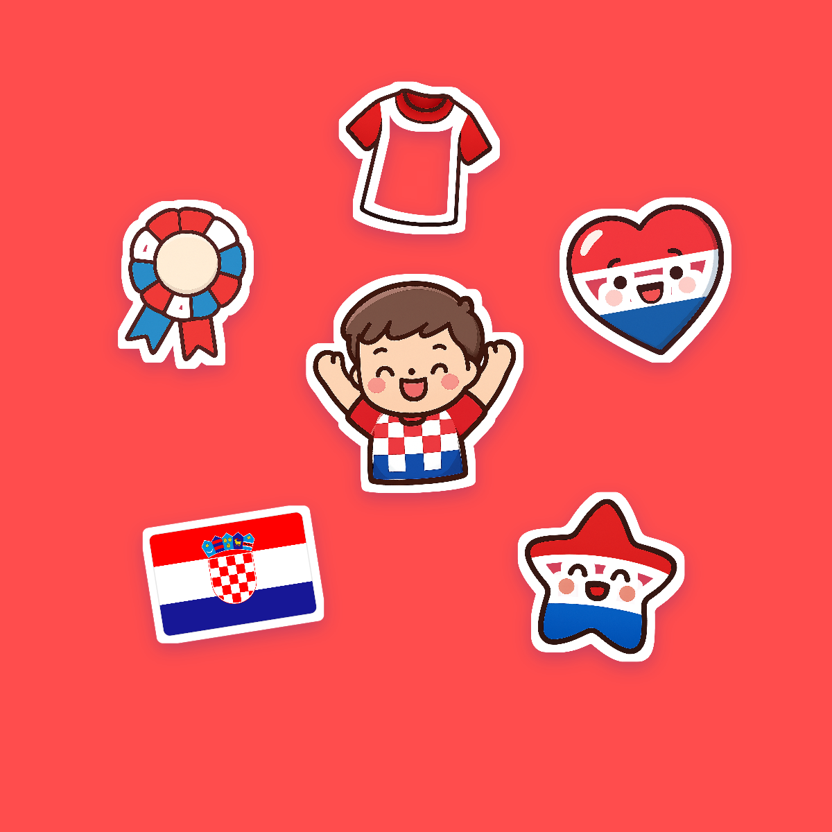 Croatia Football Fan Sticker Pack — 16 Kawaii Die-Cut Supporter Stickers (PNG + SVG) preview 2