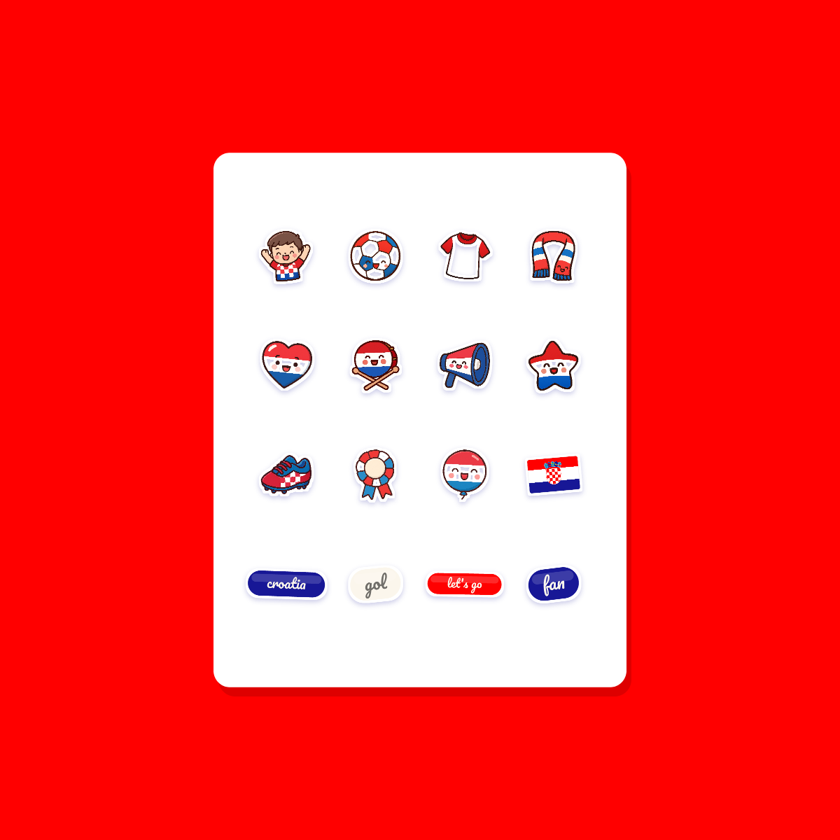 Croatia Football Fan Sticker Pack — 16 Kawaii Die-Cut Supporter Stickers (PNG + SVG) preview 3