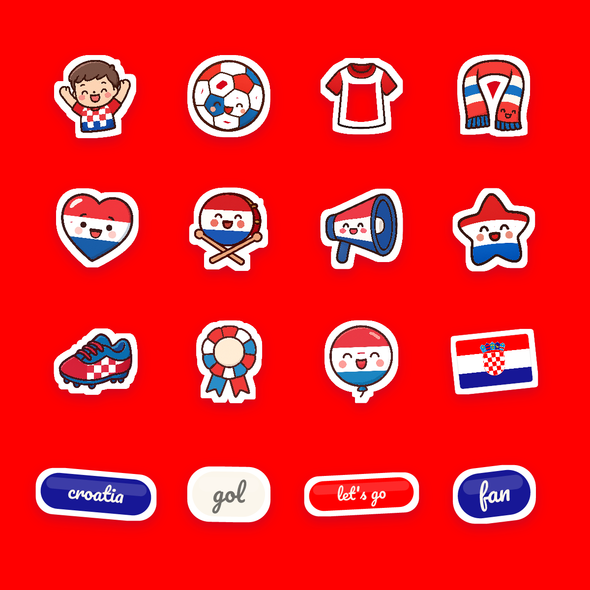 Croatia Football Fan Sticker Pack — 16 Kawaii Die-Cut Supporter Stickers (PNG + SVG) preview 4